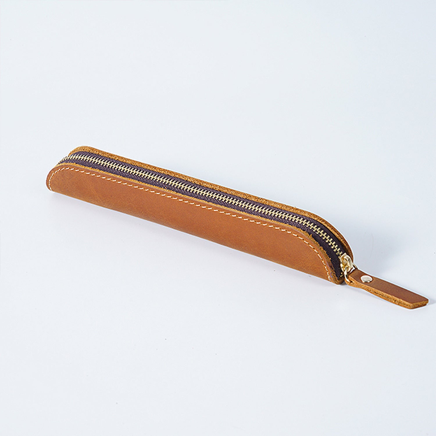 Wholesale Retro Simple Leather Cowhide Zipper Mini Pencil Case